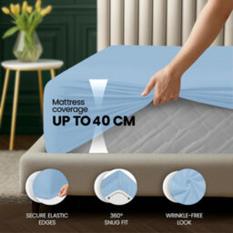 Aspire Homeware Light Blue Fitted Sheet 40 Cm Extra Deep Pocket Hypoallergenic Bed Sheet Microfiber (L)190Cm X (W)90Cm, Single - thumbnail 2