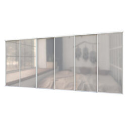 A-Class Sliding Doors Set Of 6 Full Length Mirror Sliding Wardrobe Door Kit In White Frame & Tracks, Opening Height (H) 225-226Cm & Width (W) 444-445Cm - thumbnail 1