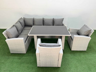 Fimous 8 Seater Wicker Rattan Corner Sofa Sets Outdoor Garden Furniture Sets With Lounge Sofa 2 Armchair Light Grey - image 1