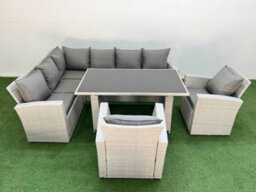 Fimous 8 Seater Wicker Rattan Corner Sofa Sets Outdoor Garden Furniture Sets With Lounge Sofa 2 Armchair Light Grey - thumbnail 1