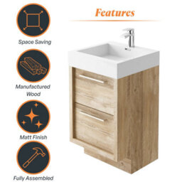 Plum&clay Walter Light Bare Wood Floor Standing Bathroom Vanity Unit With Polymarble Resin Basin (W)500mm - thumbnail 6