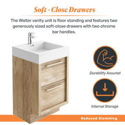 Plum&clay Walter Light Bare Wood Floor Standing Bathroom Vanity Unit With Polymarble Resin Basin (W)500mm - thumbnail 4
