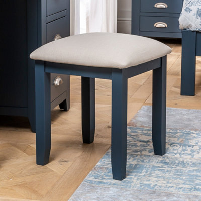 The Furniture Market Westbury Blue Painted Stool With Natural Fabric Seat Pad Dressing Table Seat Fabric Seated Bedroom Furniture Dressing Table Chair - image 1