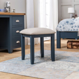 The Furniture Market Westbury Blue Painted Stool With Natural Fabric Seat Pad Dressing Table Seat Fabric Seated Bedroom Furniture Dressing Table Chair - thumbnail 2