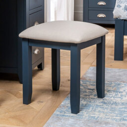 The Furniture Market Westbury Blue Painted Stool With Natural Fabric Seat Pad Dressing Table Seat Fabric Seated Bedroom Furniture Dressing Table Chair - thumbnail 1