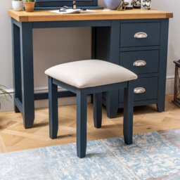 The Furniture Market Westbury Blue Painted Stool With Natural Fabric Seat Pad Dressing Table Seat Fabric Seated Bedroom Furniture Dressing Table Chair - thumbnail 3