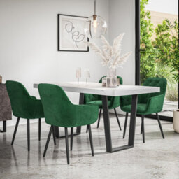 More4Homes Aria Dining Table And Chairs -  White Marble Effect Table Top W Black Legs + Anika Velvet Dining Chair Set Of 6 (Green) - thumbnail 1