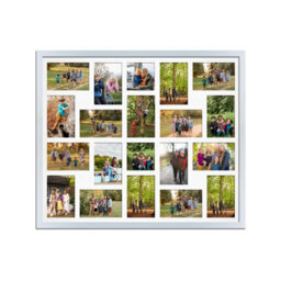 AK Frames 80X70Cm Silver Sleek Multi Photo Frame With White Mount - Holds 20 Apertures (18X) 6X4, (2X) 4X4 Photos - thumbnail 1