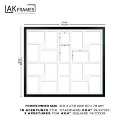 AK Frames 80X70Cm Silver Sleek Multi Photo Frame With White Mount - Holds 20 Apertures (18X) 6X4, (2X) 4X4 Photos - thumbnail 4