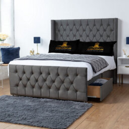 UKBEDFURNITURE Emily Steel Plush Wingback Divan Bed Base With 54 Inch Headboard - No Storage - thumbnail 2