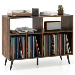 Gainoom Brown Record Player Stand 3-Tier Turntable Stand W/ Vinyl Storage Shelves