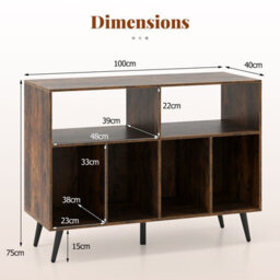 Gainoom Brown Record Player Stand 3-Tier Turntable Stand W/ Vinyl Storage Shelves - thumbnail 2