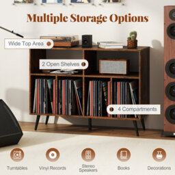 Gainoom Brown Record Player Stand 3-Tier Turntable Stand W/ Vinyl Storage Shelves - thumbnail 7