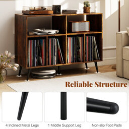 Gainoom Brown Record Player Stand 3-Tier Turntable Stand W/ Vinyl Storage Shelves - thumbnail 6