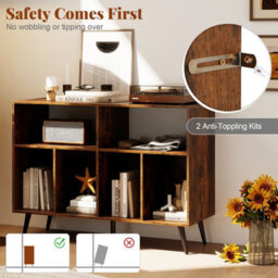 Gainoom Brown Record Player Stand 3-Tier Turntable Stand W/ Vinyl Storage Shelves - thumbnail 9
