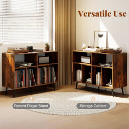 Gainoom Brown Record Player Stand 3-Tier Turntable Stand W/ Vinyl Storage Shelves - thumbnail 8