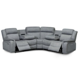 Furnishings For Less UK Linden Leather Aire Fabric Manual Reclining Sofa L Shape 5 Seater - thumbnail 2