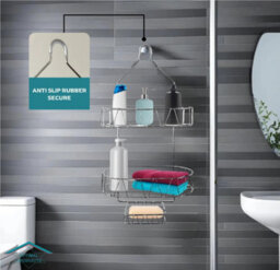 OPTIMAL PRODUCTS 2 Tier Wall Mounted Hanging Bathroom Shower Caddy Soap Dish Rack Tidy Stand Rack - thumbnail 4