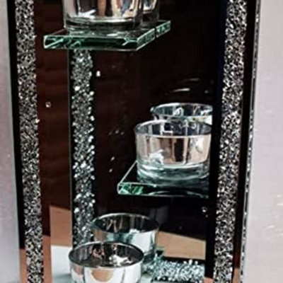 Biznest 24X13Cm Tower Crushed Jewelled Mirrored Tealight Holder Bold And Beautiful Design Perfect Modern Tastes