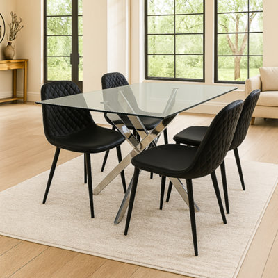 Kosy Koala Modern Rectangle Glass Dining Table Set With 4 Black Gem Pattern Chairs Dining Room Furniture - image 1