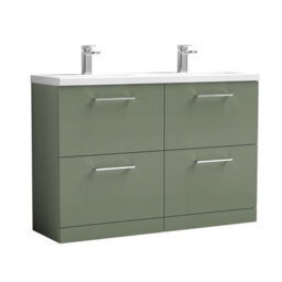 Balterley Bramshall 1200mm Floor Standing 4 Drawer Vanity Unit With Double Basin For Modern Bathroom Storage - Satin Green - thumbnail 1