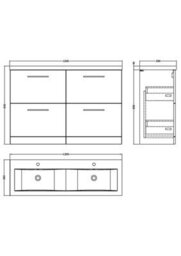 Balterley Bramshall 1200mm Floor Standing 4 Drawer Vanity Unit With Double Basin For Modern Bathroom Storage - Satin Green - thumbnail 2