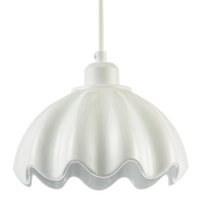 Happy Homewares Opal White Gloss Ceramic Pendant Light Shade With Rippled Scallop Edge - image 1
