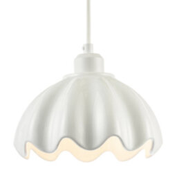 Happy Homewares Opal White Gloss Ceramic Pendant Light Shade With Rippled Scallop Edge - thumbnail 2