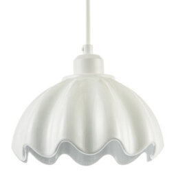 Happy Homewares Opal White Gloss Ceramic Pendant Light Shade With Rippled Scallop Edge