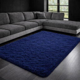 Aspire Homeware Non Slip Navy Shaggy Rug Soft Fluffy Washable, Living Area And Bedroom Rug, (L)170Cm X (W)120Cm - thumbnail 1