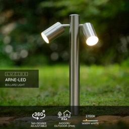 Lucide Arne-Led Modern Bollard Light Outdoor 6,3Cm - Led - Gu10 - 2X5W 2700K - Ip44 - Satin Chrome - thumbnail 2
