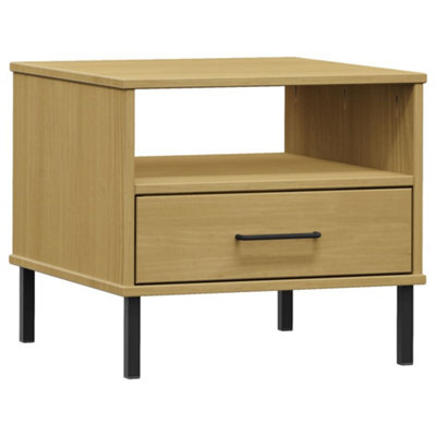 Berkfield Industrial Bedside Table With Metal Legs Brown Solid Wood Pine Oslo - image 1
