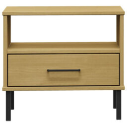 Berkfield Industrial Bedside Table With Metal Legs Brown Solid Wood Pine Oslo - thumbnail 4