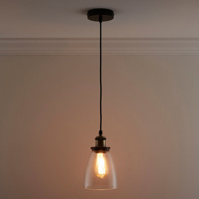 K Living Eve One Light Hanging Clear Glass Ceiling Pendant With Filament Bulb - image 1