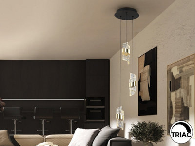 Luminosa Lighting Luminosa Iliada Cluster Pendant Ceiling 3 Light Black, Gold Led 3000K - Uk Stock - image 1