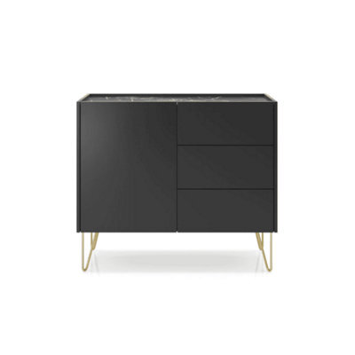 Arte Elegant Harmony Sideboard Cabinet H830mm W970mm D370mm In Black & Black Marble - Compact Storage With Style - image 1