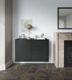 Arte Elegant Harmony Sideboard Cabinet H830mm W970mm D370mm In Black & Black Marble - Compact Storage With Style - thumbnail 4