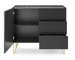 Arte Elegant Harmony Sideboard Cabinet H830mm W970mm D370mm In Black & Black Marble - Compact Storage With Style - thumbnail 2