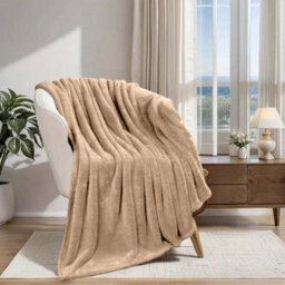 Ameha Fleece Plain Blanket, Lightweight & Reversible Throw For Travel, Bed & Sofa Blanket, Camel King 200X240Cm - thumbnail 2