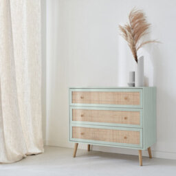 Sweeek - 3-Drawer Chest With Wood And Cane Effect Celadon Green 90X39X79 Cm - Boheme - thumbnail 1