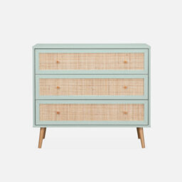 Sweeek - 3-Drawer Chest With Wood And Cane Effect Celadon Green 90X39X79 Cm - Boheme - thumbnail 2