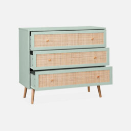Sweeek - 3-Drawer Chest With Wood And Cane Effect Celadon Green 90X39X79 Cm - Boheme - thumbnail 4