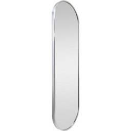 Biznest Elongated Oval Shape Wall Mount Mirror Metal Alloy Framed Sleek Silver Finish Pill Silhouette Decor Clear Glass 101X31X2Cm - thumbnail 3