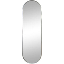 Biznest Elongated Oval Shape Wall Mount Mirror Metal Alloy Framed Sleek Silver Finish Pill Silhouette Decor Clear Glass 101X31X2Cm - thumbnail 2