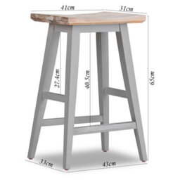 Statement Furniture Florence Dove Grey Bar Stool, H65Cm, Acacia Hardwood Rectangular Seat - thumbnail 3