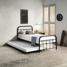 SlumberWorx Tewin Vintage Hospital Style Black Single Metal Bed Frame With Guest Trundle Bed - thumbnail 2