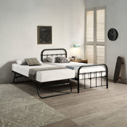 SlumberWorx Tewin Vintage Hospital Style Black Single Metal Bed Frame With Guest Trundle Bed - thumbnail 3
