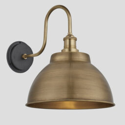 Industville Swan Neck Outdoor & Bathroom Dome Wall Light, 13 Inch, Brass, Brass Holder - thumbnail 1