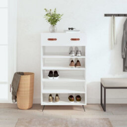 Berkfield Shoe Cabinet High Gloss White 60X35X105 Cm Engineered Wood