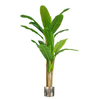 Leaf Artificial Banana Tree Tropical Plant Huge 6Ft Silver Metal Planter - image 1